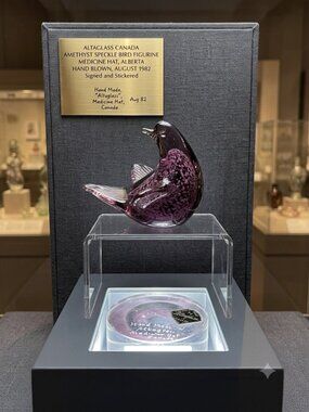 Vintage Altaglass Canada Hand Blown Purple Glass Bird Figurine Signed 1982